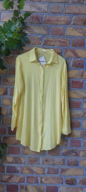 شومیز مانتویی نخی شسته شده لیمویی