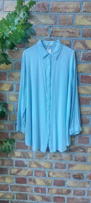 شومیز مانتویی نخی شسته شده آبی